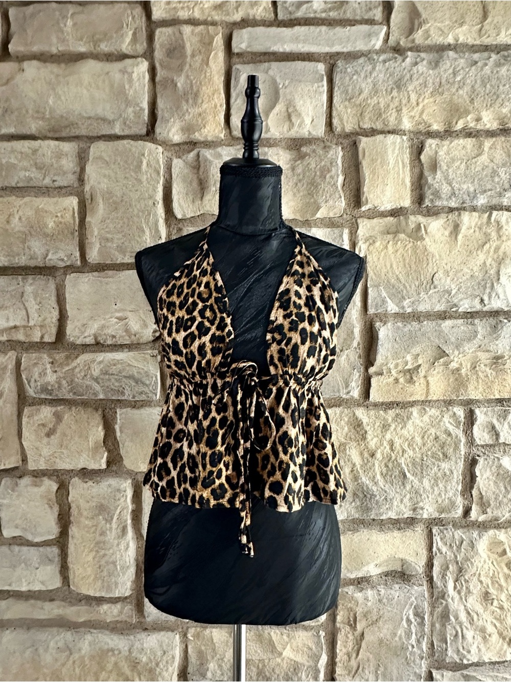 Leopard Print Halter Tie-Front Women's Top